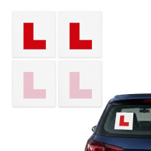 4pcs L Plates for Car Motorcycle Stickers for new driver, 2 Outside Self Adhesive L Plates Sticker and 2 Electrostatic L Plates for Inside Car Window