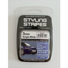 Pin Stripe 3mm x 10mtr Self Adhesive Car Pin Stripe Black - White - Red - Gold - Silver Coach Tape Styling Stripe (White)