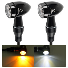 evermotor E-mark CNC 12V 2 Pcs E32 Mini LED Indicator Motorcycle, Bullet Aluminum Shell With Beautiful Surface Treatment IP67 Waterproof, Yellow & Wh