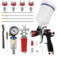 HOEXSPRAY R500 LVLP Air Spray Gun, Gravity Paint Sprayer with 1.3/1.5/1.7/2.0mm Nozzles, 600ml Plastic Paint Cup and Air Regulator, Automotive Paint
