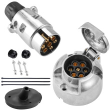 SPARKMOTO 7 Pin Metal Trailer Plug Socket, Aluminium 7 Pole Trailer Male Plug Female Socket With Installation Accessories for Caravan & RV