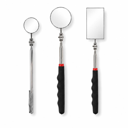 3 Pack Telescopic Inspection Mirror, 360 Rotating Round & Rectangle Mirror