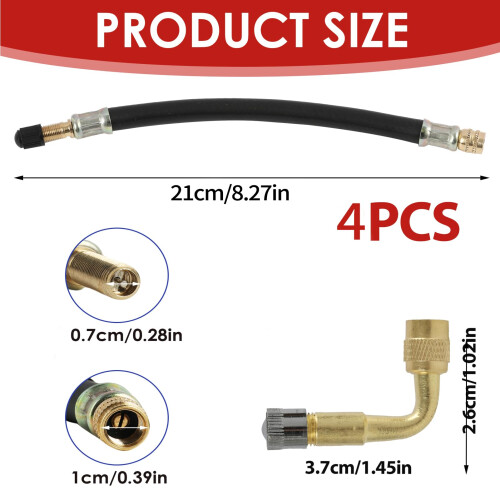 FunWorth 4 Pcs Tyre Valve Extension Set, 90 Brass Valve Stem Extensions 1