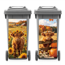 ANATTASOUL 2Pcs Fall Highland Cattle Wheelie Bin Sticker for Bin Decorative