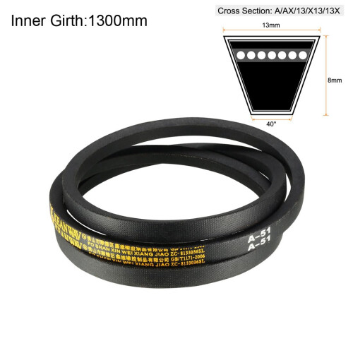sourcing map A51 Drive V-Belts 51" Inner Length 13mm Width 8mm Thick 1