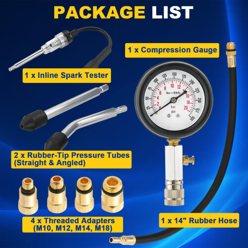 DASBET 9PCS Compression Tester Kit with Spark Plug Tester 0-300 psi 1