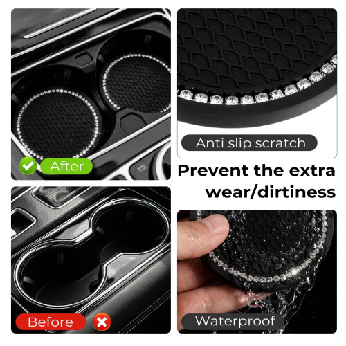 Cobee 4PCS 7cm Car Cup Holder Coaster Bling Car Coasters 2