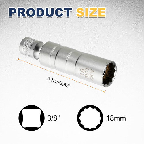 sourcing map Spark Plug Socket Set 3/8" Drive 18mm 12 Point Swivel Silver 1