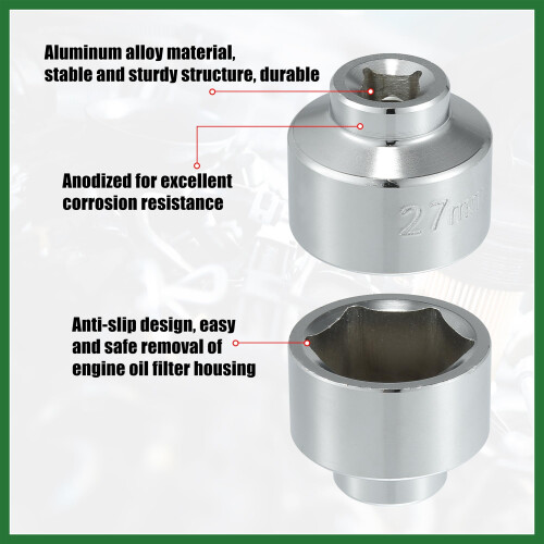 Motoforti 27mm Car Low Profile Oil Filter Wrench Cap Socket Remover Tools 2