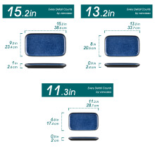 vancasso serveerset van 6 stuks, steengoed, blauw, rechthoekige borden voor diner en dessert