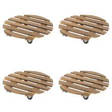 4X Round Universal Wheel Flower Pot Wooden Stand with Wheels Allows You to Easily Move the Potted Plants,D