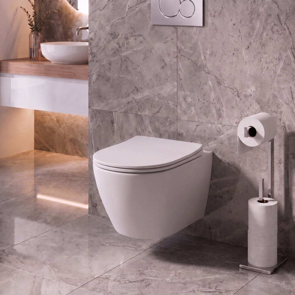 Affine Wall Hung Rimless Toilet & Soft Close Seat - Matt White