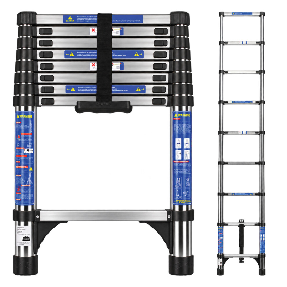 (2.6M) Futura Telescopic Ladder 150Kg Stainless Steel Extendable Loft Ladder - Image 3