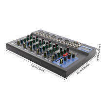 Professionele audiomixer, 7 kanalen, met Bluetooth, 48V fantoomvoeding, voor studio en live optredens