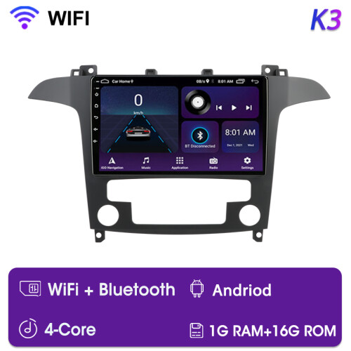 Srnubi Multimedia Autoradio, Android 13, 2 Din Navigation mit Carplay, für Ford S-MAX 2007-2015, K3