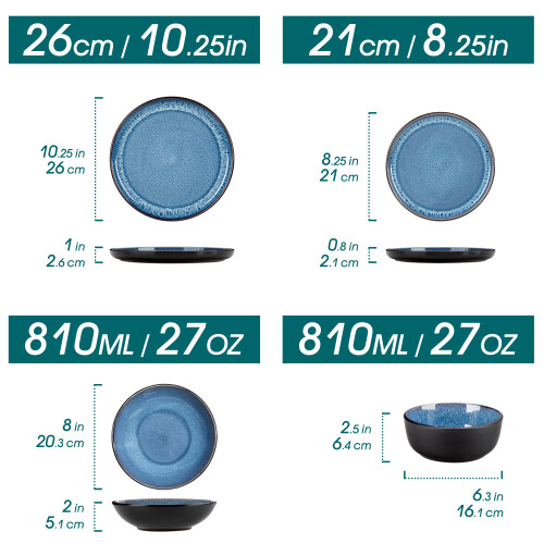 Vancasso serviesset van 16 stuks, reactief geglazuurd steengoed, blauw