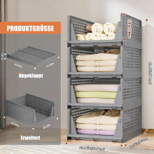 Opbergmand, set van 4, stapelbaar en opvouwbaar, met schuifrail, grijs