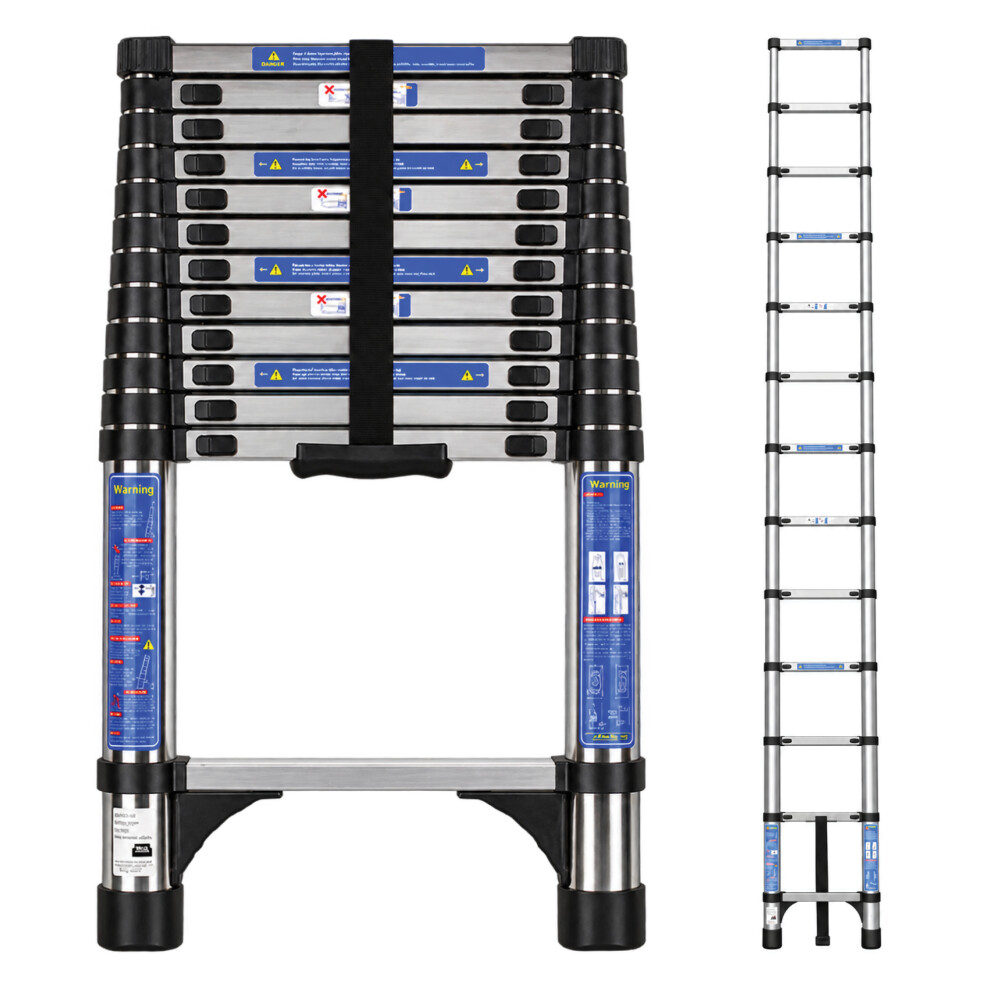 Futura Unisex Silver Telescopic Ladder 150Kg Stainless Steel Extendable Loft Ladder In 3.8M - Image 2