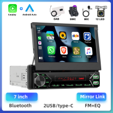 Podofo DAB+ 1Din MP5-speler, 7 inch touchscreen, draadloze Carplay en Android Auto, intrekbaar scherm, voor auto