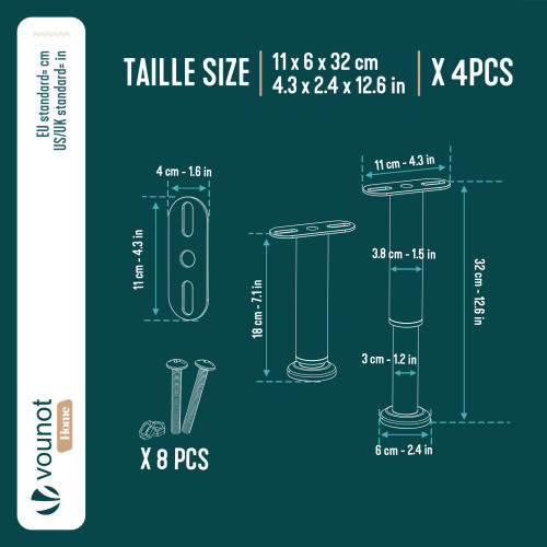 VOUNOT 4 Pack Adjustable Metal Bed Legs, 18-32 cm Height, Black 2