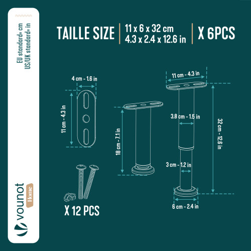 VOUNOT 6 Pack Adjustable Metal Bed Legs, 18-32 cm Height, Black 2