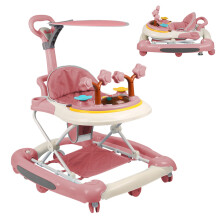 Lerenloper voor baby, roze, met activiteitscentrum, speelboog en verstelbare zitting
