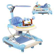 Baby walker, blau, met activiteitscentrum, speelboog, 5 verstelbare hoogtes, transformeerbaar naar wiebelpaard