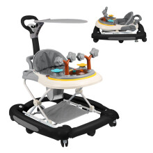Baby walker, zwart, verstelbaar in hoogte, met activiteitscentrum en muziek voor eerste stapjes