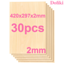 Dofiki multiplex van lindehout, A3, 420x297x2 mm, set van 30 stuks voor lasergravure en modelbouw