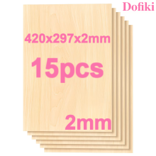 Dofiki lindehout multiplex, set van 15 stuks, 420x297x2mm, voor lasergravure en modelbouw