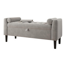 Aufbewahrungsbank, Samt, grau, 118x43x54 cm, gepolstertes Bettende oder Sitzmöbel