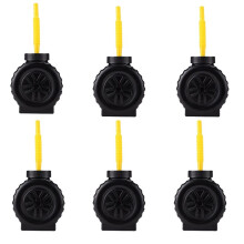 6 Vasos Negros con Forma de Neumático para Fiestas de Carreras con Pajitas, Vasos de Plástico con Forma de Coche de Carreras para Fiestas de