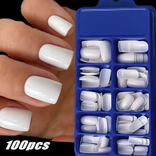 Kunstnagels, set van 100 stuks, lichtroze, korte en middellange vierkante vorm, acryl voor nagelverlenging