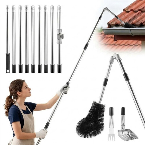 Gutter Cleaner 4m Telescopic Roof Gutter Cleaning Tool Adjustable Angle Pole UK