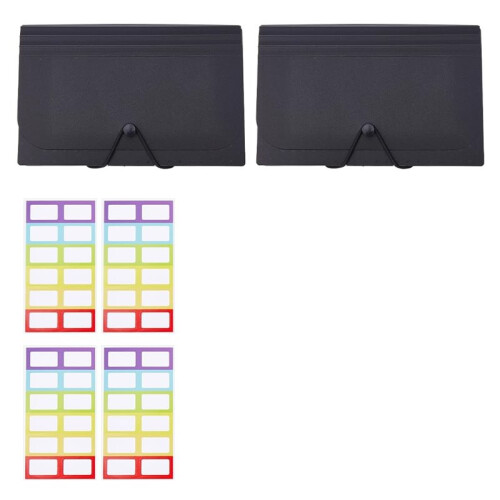 2 Sets A6 Organizer Kit with 12 Expandable Pockets and Rainbow Label Stickers Black