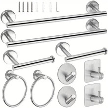 Bathroom Hardware Set 10 Pieces, Stainless Steel Towel Bar Set Includes 16 Inch Towel Bar, Towel Hook