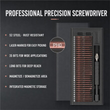 35-in-1 Precisieschroevendraaierset met Magnetische Bits van S2-Gelegeerd Staal. Draagbare Reparatieset voor Diepe Gaten en Smalle Spleten.