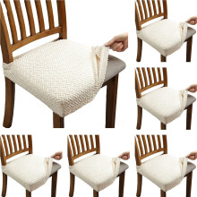 6 Pack Waterproof Stretch Chair Covers, Removable Washable Covers for Dining Room, Kitchen, Office, Hotel Cream