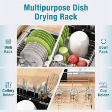 Dish Drying Rack in Sink, Expandable Stainless Steel Dish Drainers for Kitchen Counter Silver