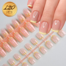 set van 100 kunstnagels, lichtroze, kort en middellang, vierkant, acryl voor nagelverlenging