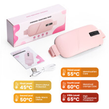 Cinturón calefactor eléctrico con masaje y vibración para alivio menstrual, color rosa