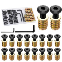 32 Juegos de Insertos Roscados para Tornillos de Muebles de Madera de 1/4-20 X 3/4", Tuercas y Pernos de 1/4-20 X 19/32", Accionamiento Hexagonal