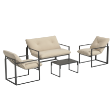 Outsunny tuinmeubelset voor 4 personen, set van 4, met 2-zitsbank, 2 fauteuils en lage tafel, zwart staal en beige kussens