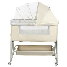 Babybedje, 4-in-1 wieg met wielen en matras, grijs, 91x50x68-81 cm