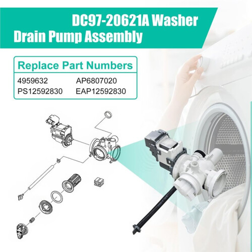 DC97-20621A Washer Drain Pump Assembly for  Front-Load Washers - Easy Installation 1