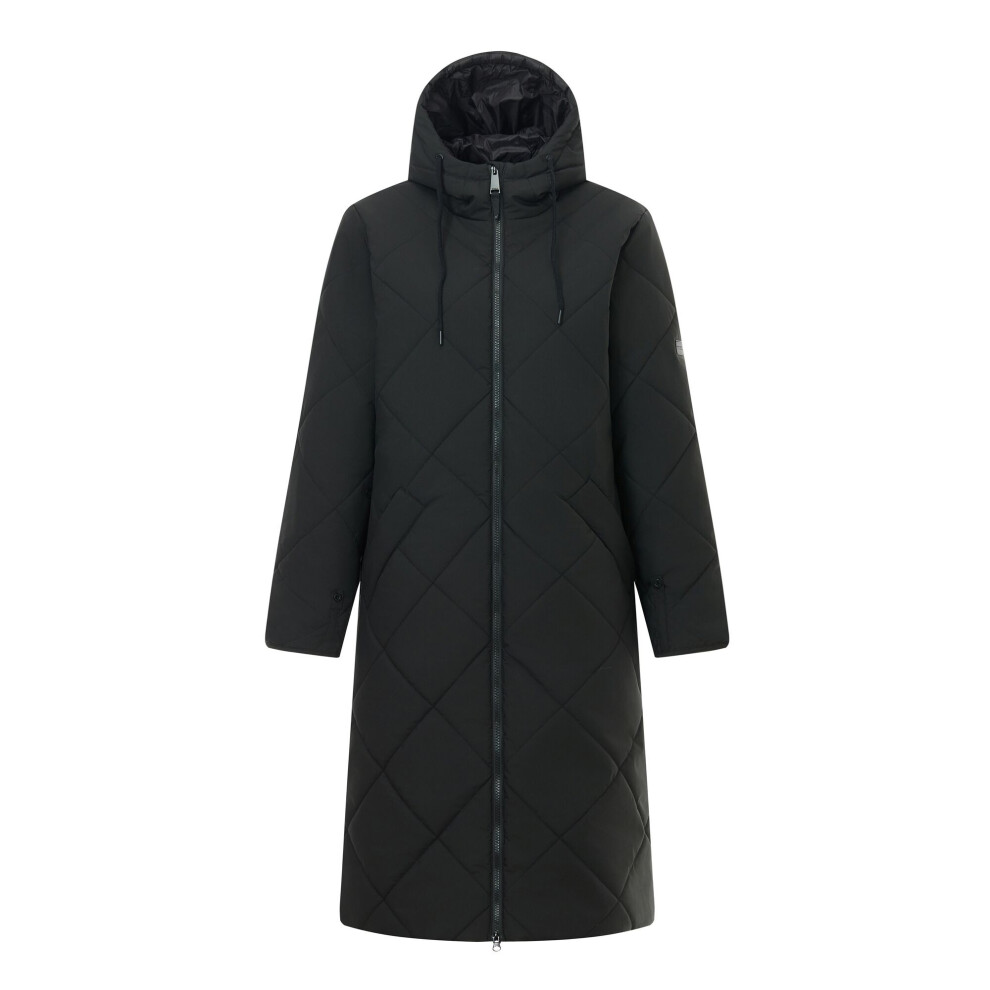 Regatta Women's Elryse Long Quilted Jacket in Black, Size 18, Lightweight Water Repellent Hooded Winter Coat with Adjustable Waist - Image 2