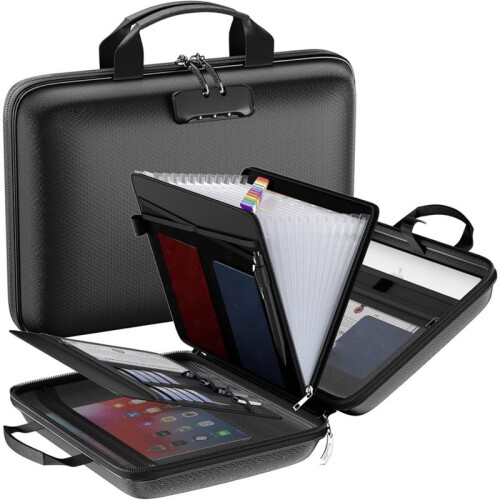 Fireproof File Organizer with Lock,Hard Case Fireproof Document Box 13 Transparent Pockets Accordion File Folder 1