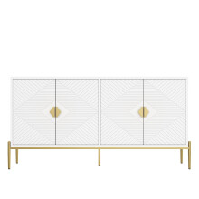 Dressoir, wit, 162x40x80 cm, modern design met geometrische deuren en metalen poten voor woonkamer en eetkamer