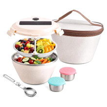 Recipiente para Ensalada para el Almuerzo, Kit de Ensaladera, Bandeja Dividida Extraíble, 2 Recipientes para Aderezo, Hermético A Prueba de Fugas,