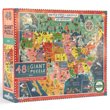 eeBoo Puzzle Géant 48 Pièces - Carte des USA pour Enfants, Pièces Grandes pour Développer les Compétences Motrices